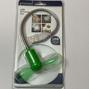 Principal USB Personal Fan with Flexible Neck, Green/Silver computer